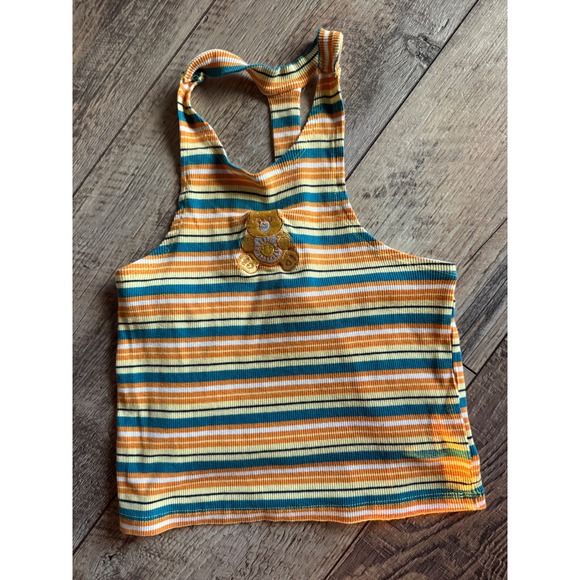 Care Bears Tops - Care Bears Striped Ribbed Halter Top Multi Color‎ Orange Teal Gold Bear MD Women